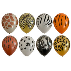 11" Safari / Zoo Animal 8 Print Assortment Latex Balloons. (50 Ct)  